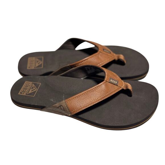 REEF Newport Vegan Leather  Brown Flip Flop Size 8 - Picture 1 of 7